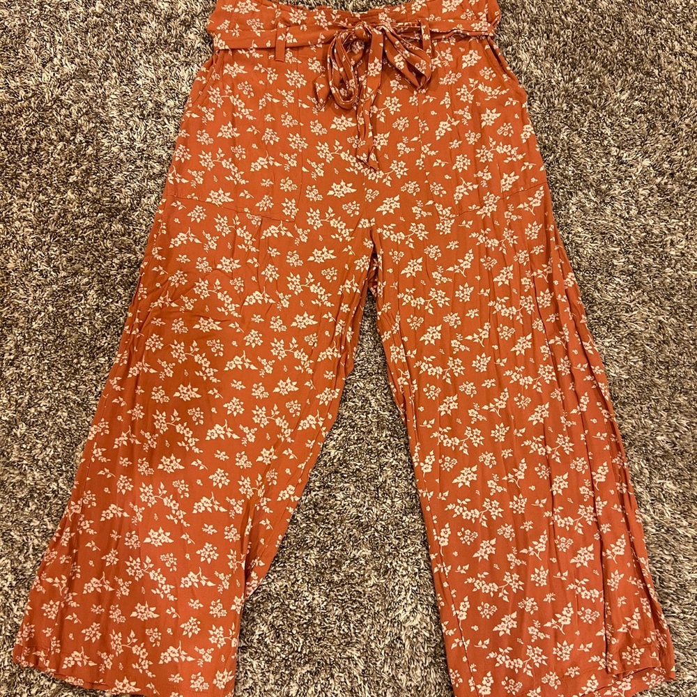 American Eagle Floral Palazzo Pants with Tie Waistband